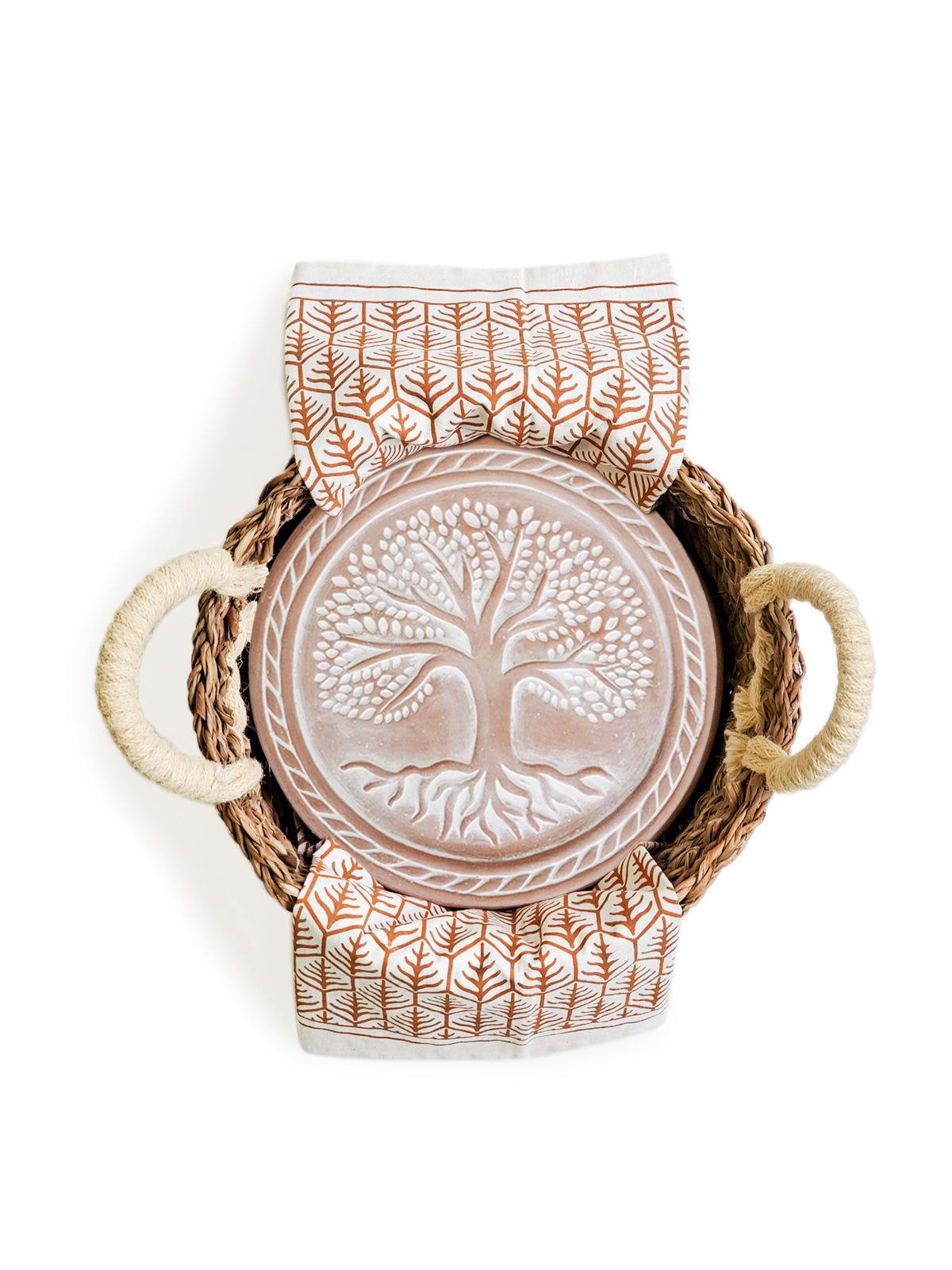 Bread Warmer & Basket Gift Set with Tea Towel - Tree of Life Round-4