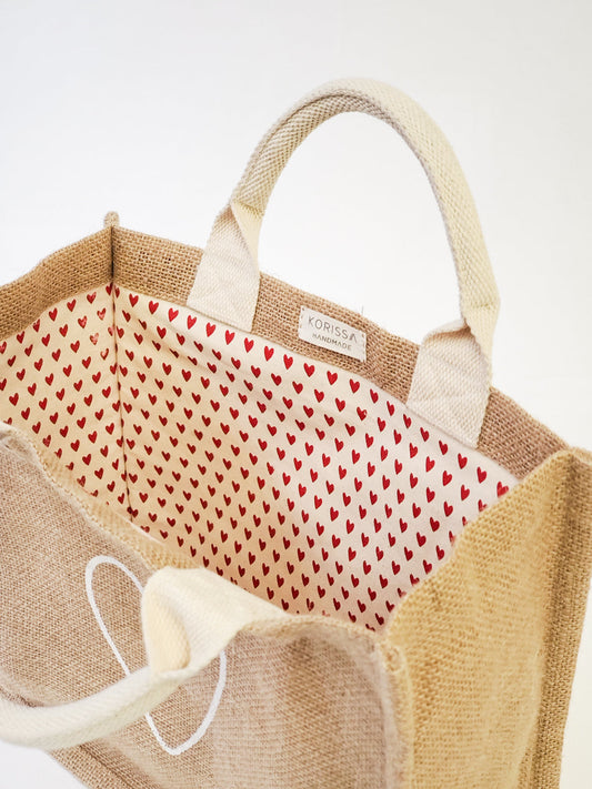 Jute Canvas Gift Bag - Love (S)-1