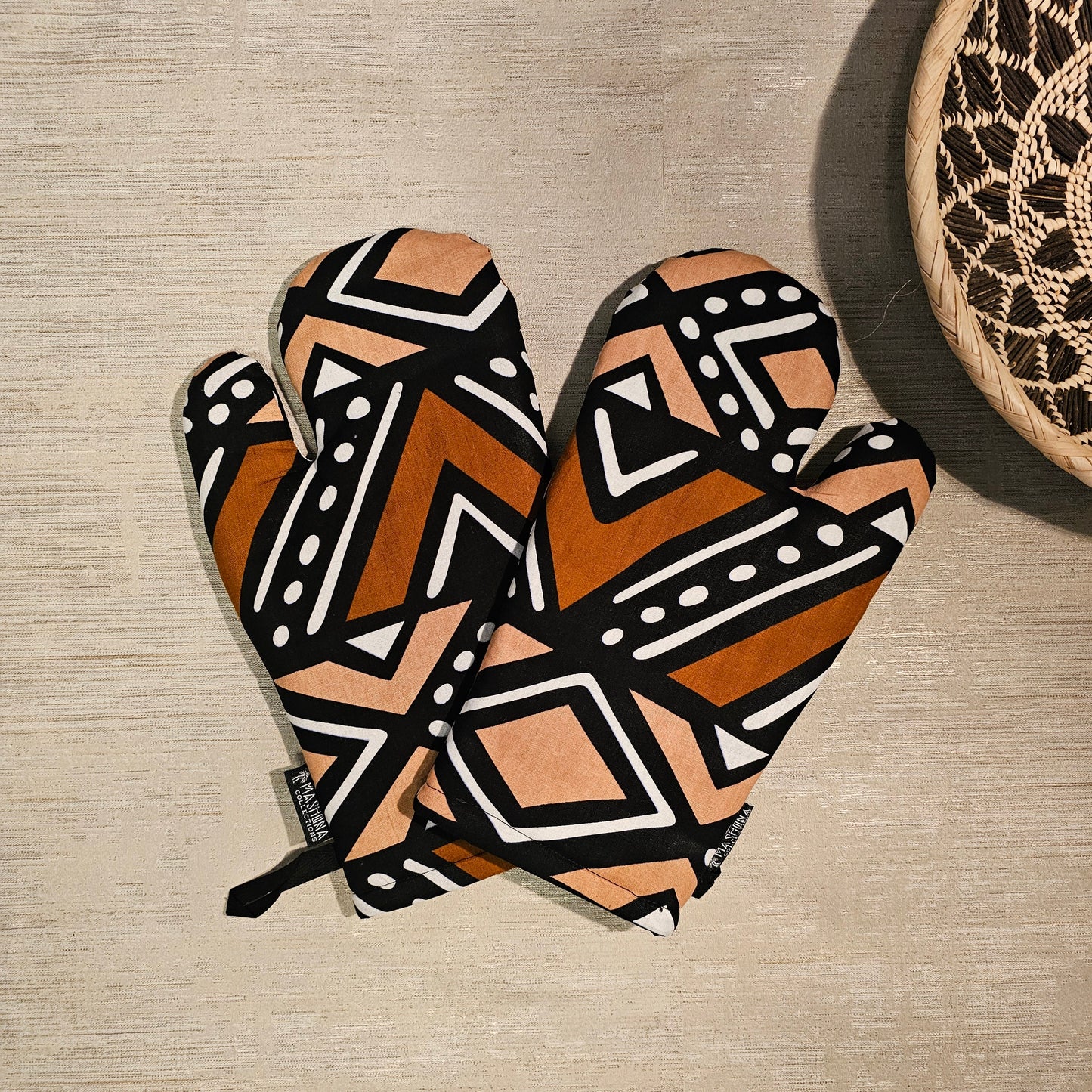 Apron and Matching Oven Gloves Set | 100% Cotton African Print Fabric-4