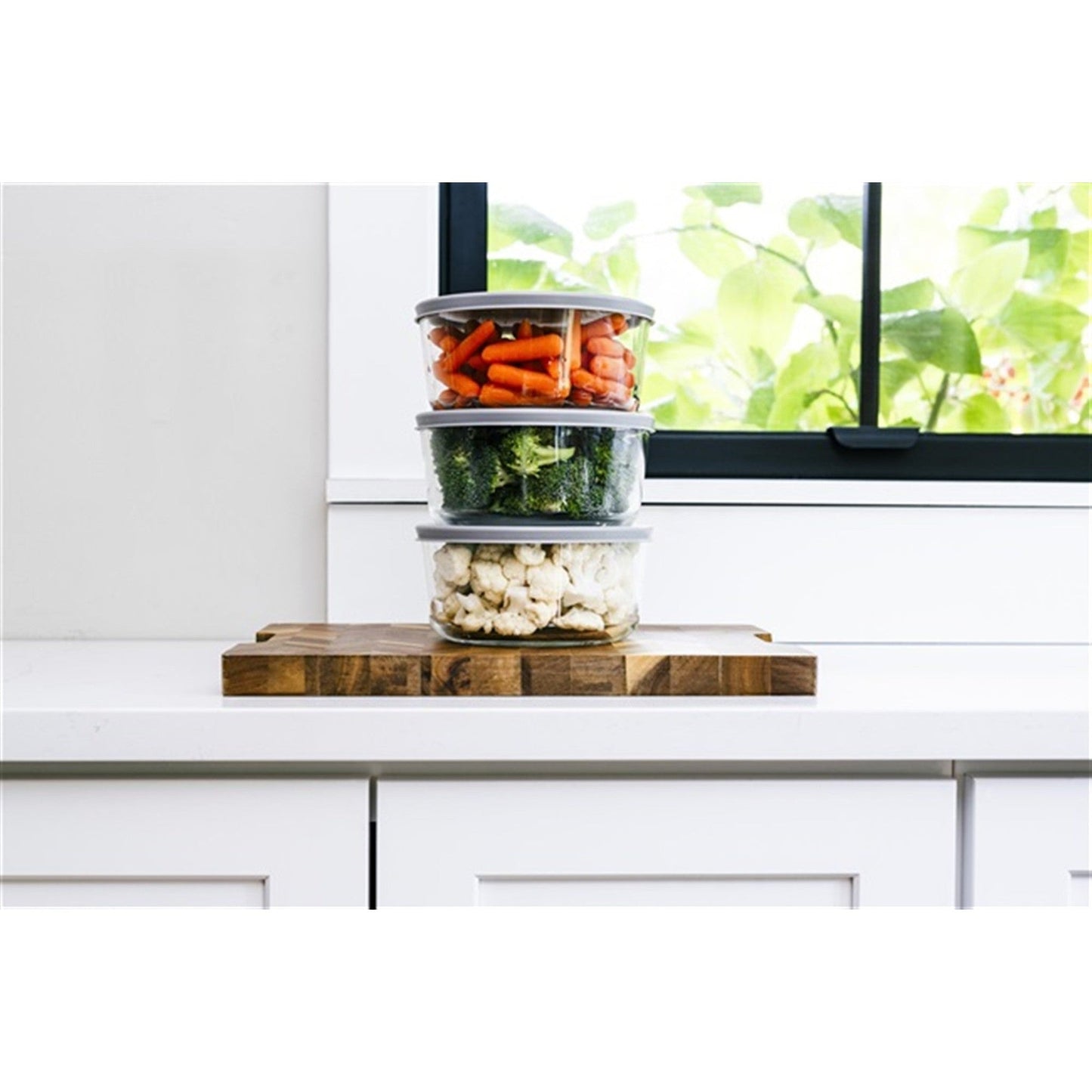 12 Piece Set (4 Cup / 32Oz) Round Glass Storage Containers With Lids, Grey-4