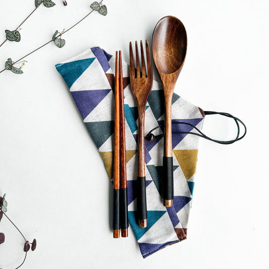 Reusable Handmade Natural Wood Cutlery Set - Plastic Free Biodegradable Japanese Style Utensil Set - Zero Waste Spoon | Fork | Chopstick-1