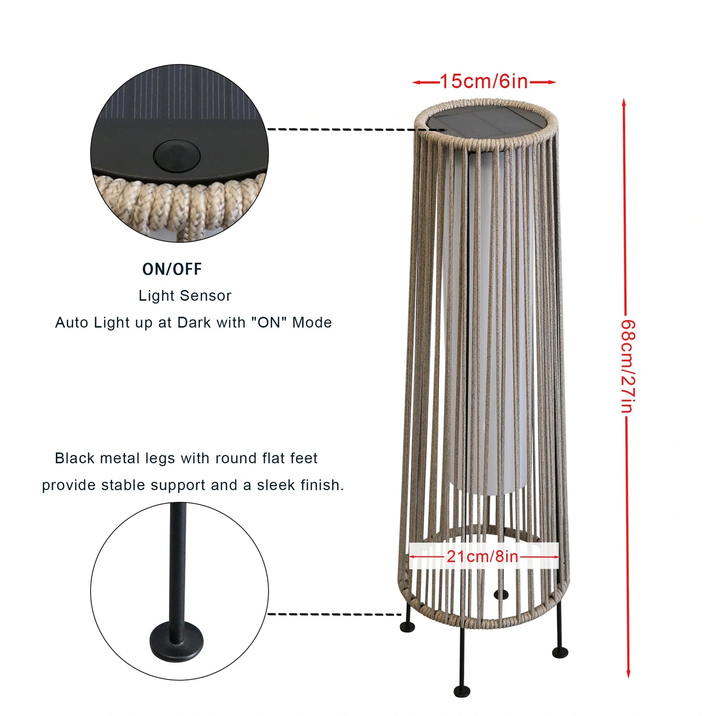 2 Piece Solar Powered Lantern Wicker Solar Patio Lamp Grey-4