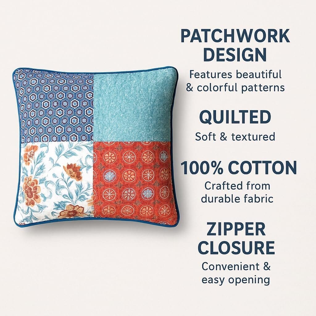 DaDa Bedding Set of 2-Pieces Bohemian Vibes Patchwork Floral Throw Pillow Covers, 18" x 18" (JHW878)-4