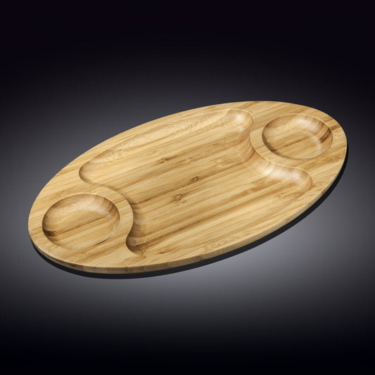Bamboo 3 Section Platter 18" inch X 10" inch |For Appetizers / Barbecue / Burger Sliders-1