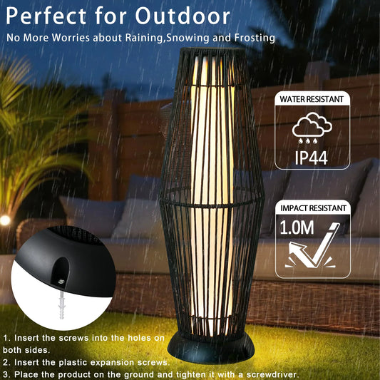 2 Piece Solar Powered Lantern Wicker Solar Patio Lamp-1