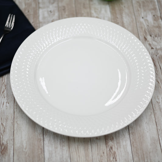White Dinner Plate With Embossed Wide Rim 10" inch | Set Of 6 In Gift Box-1