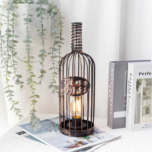 13.5”H Cordless Metal Wine Cork Holder Lamp-1