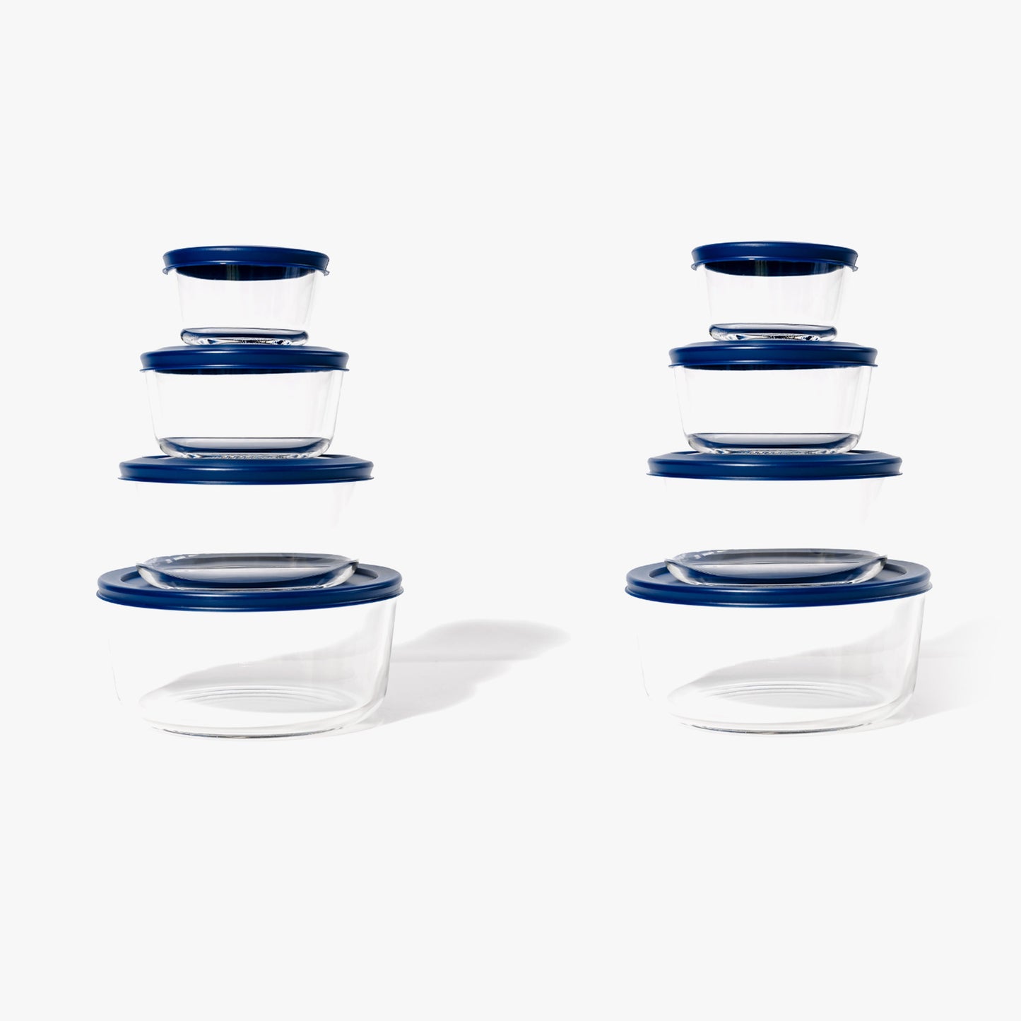 16 Piece Set (8 Containers + 8 Lids) Round Nesting Glass Storage Containers, Grey-0