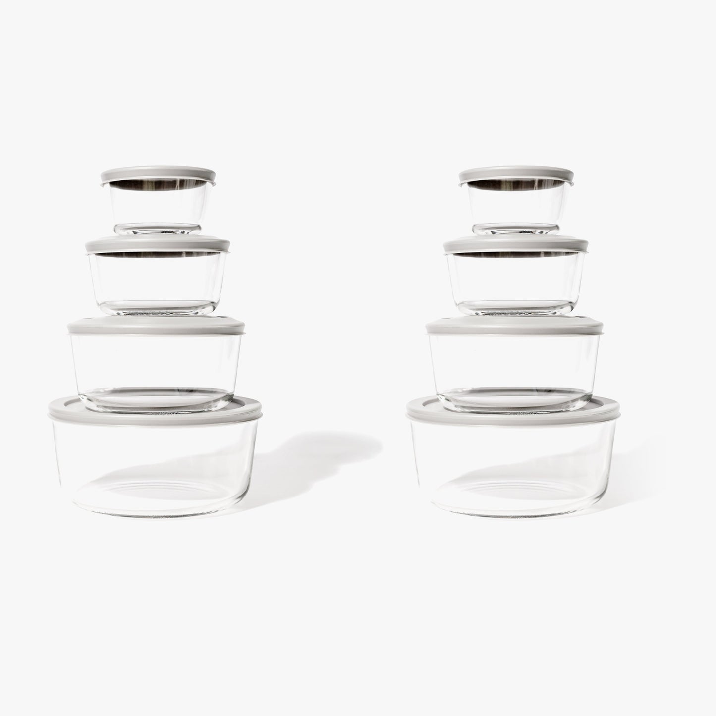 16 Piece Set (8 Containers + 8 Lids) Round Nesting Glass Storage Containers, White-0