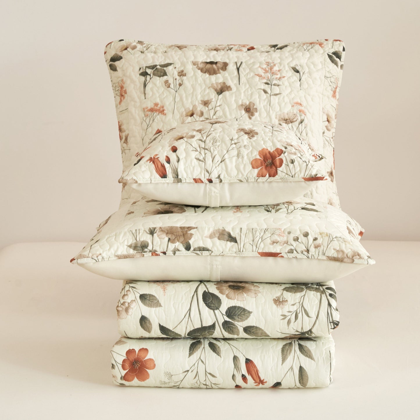 Enchanted Meadow Throw Pillow Euro Cover - Zippered Floral Design in Beige, Rose, and Soft Green, Premium Soft Microfiber, Euro Sham in 26x26 Inches (26" x 26" 1 Piece)-2