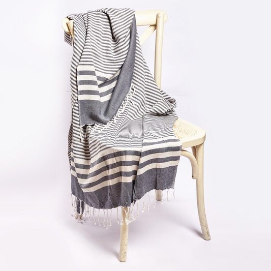 Fethiye Striped Blanket Throw - Blue-1