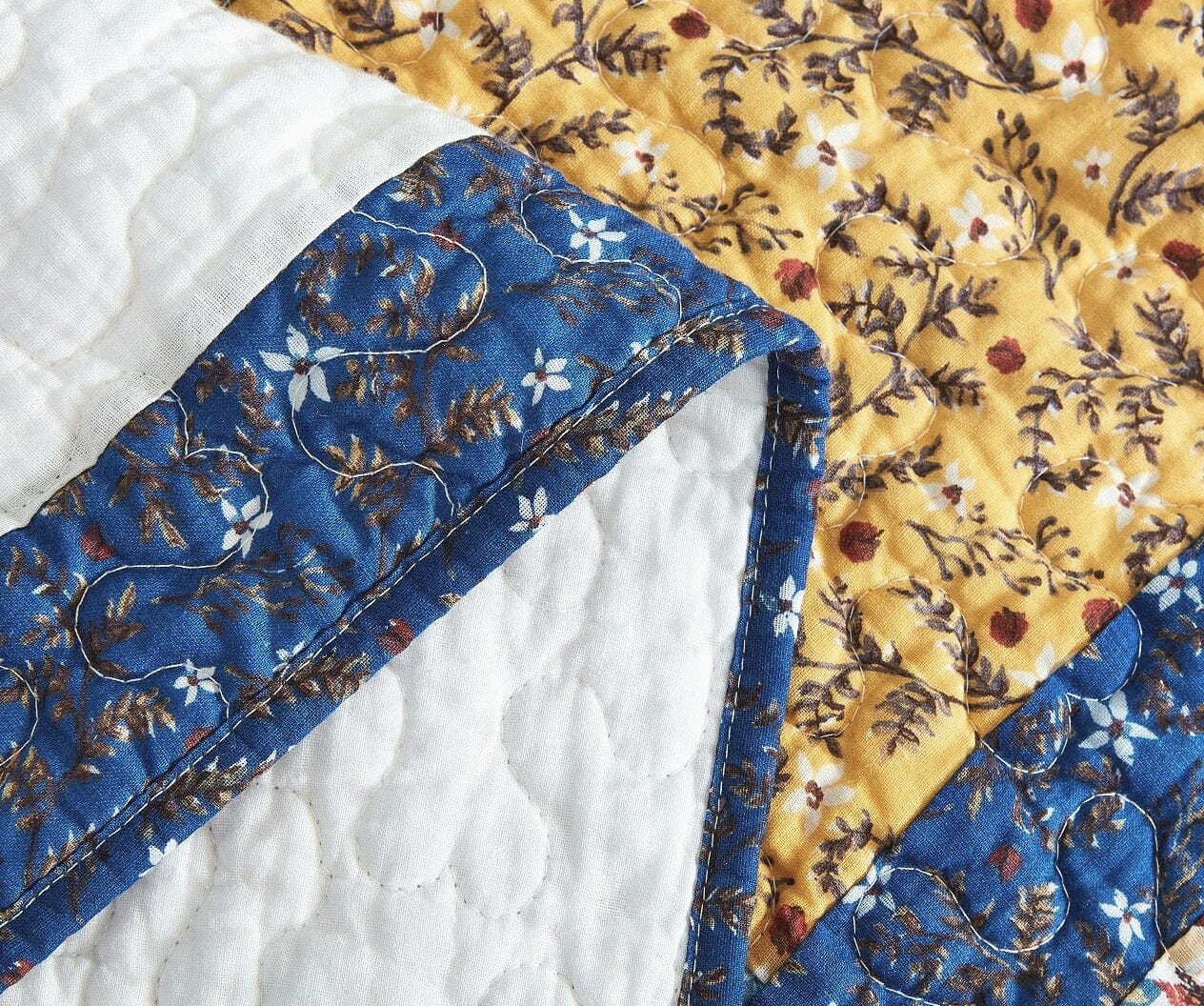 Tache Prairie Sunset White Blue Yellow Brown Floral Cotton Patchwork Quilt Set (JHW-887)-4