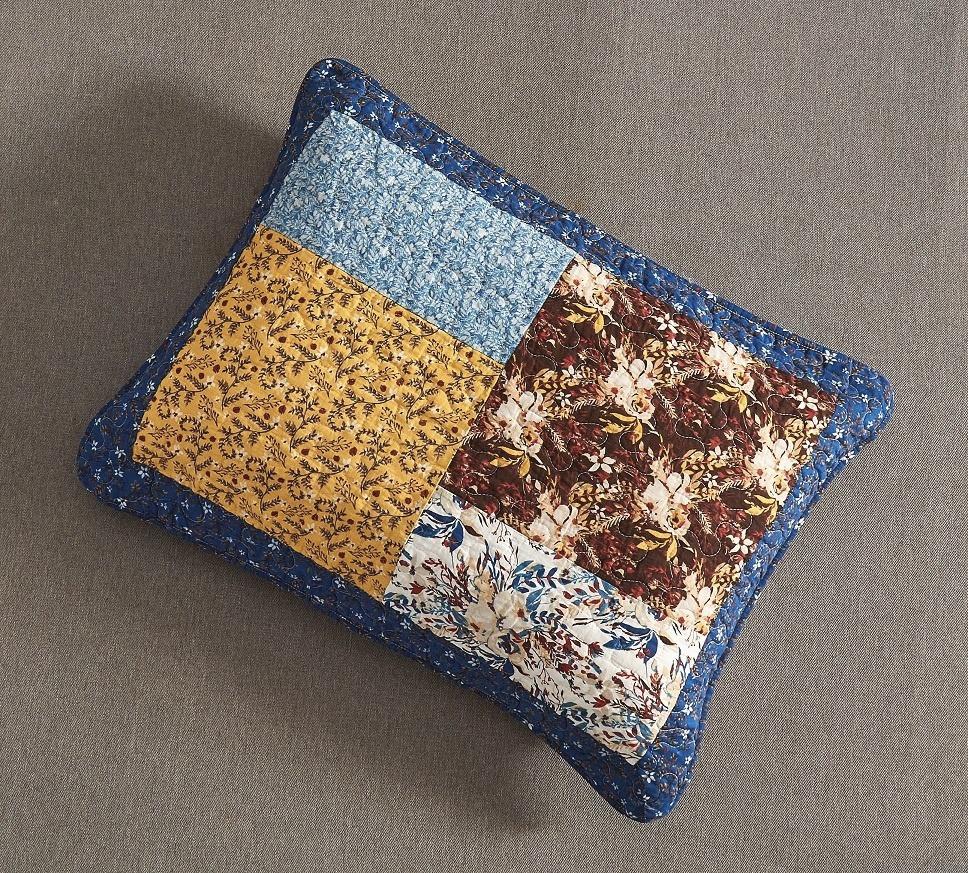 Tache Cotton Patchwork White Blue Yellow Brown Floral Prairie Sunset Pillow Sham (JHW-887)-1
