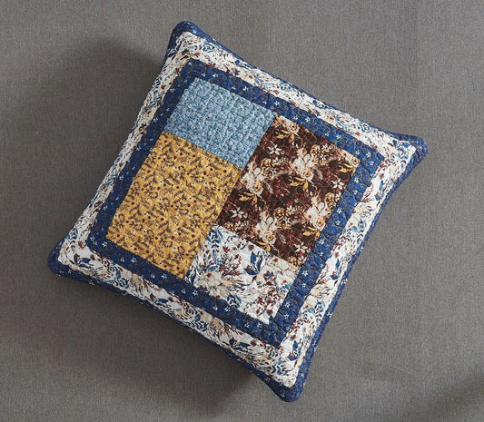 Tache Cotton Patchwork White Blue Yellow Brown Floral Prairie Sunset Euro Sham (JHW-887)-1