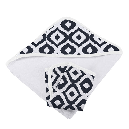 Moroccan Blue Hooded Towel and Washcloth Set-1