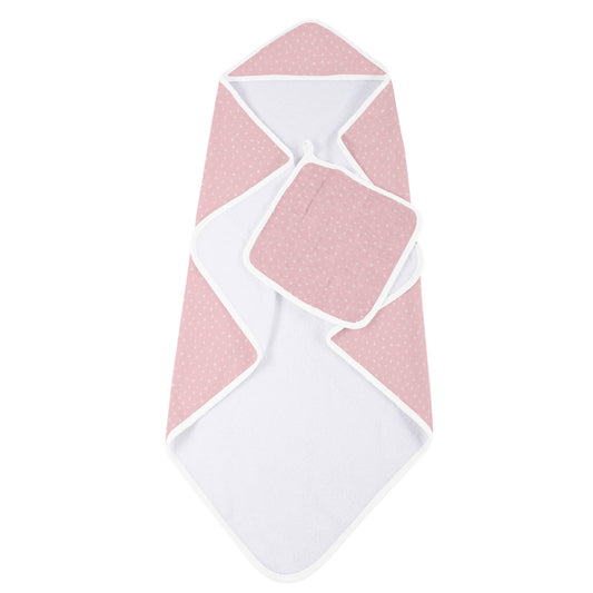 Pink Pearl Polka Dot Hooded Towel and Washcloth Set-1