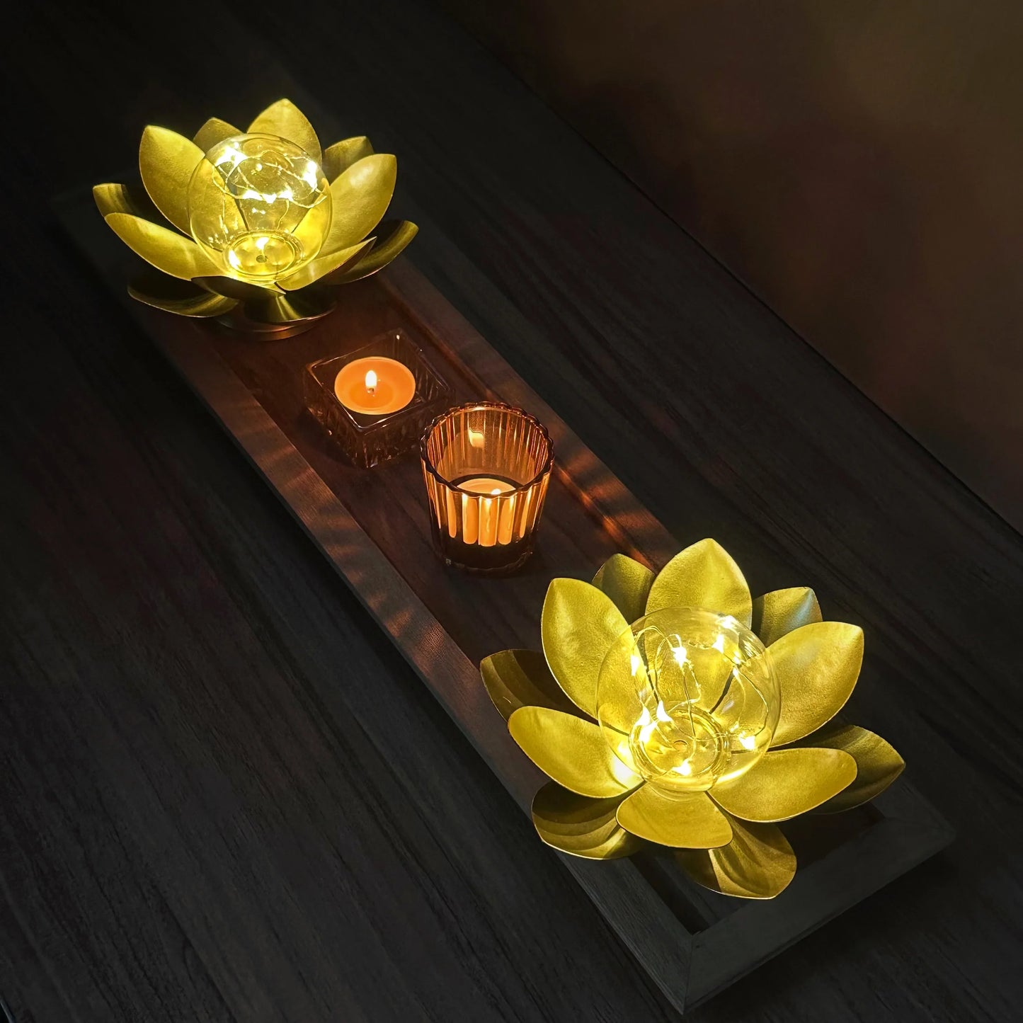 Set of 2-D6"xH3.34" Gold Lotus Table Lamps-4