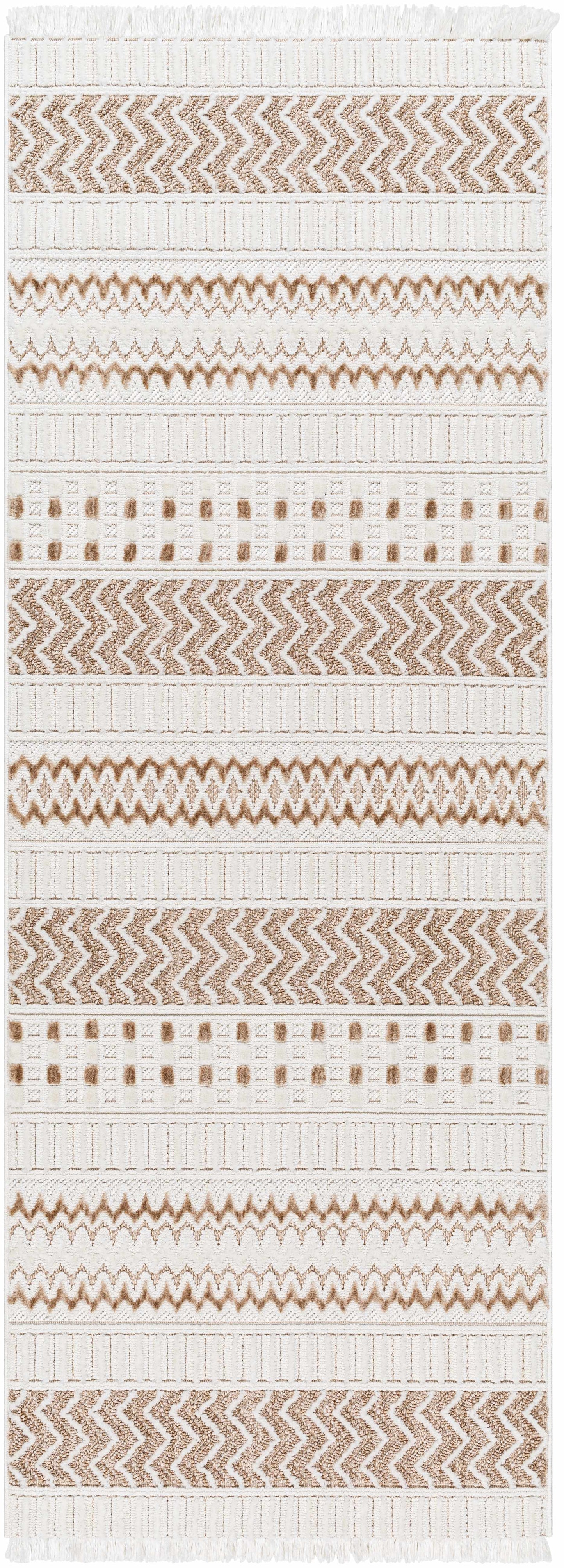 Eiko Beige Textured Saxony Rug with Fringes - Clearance-5