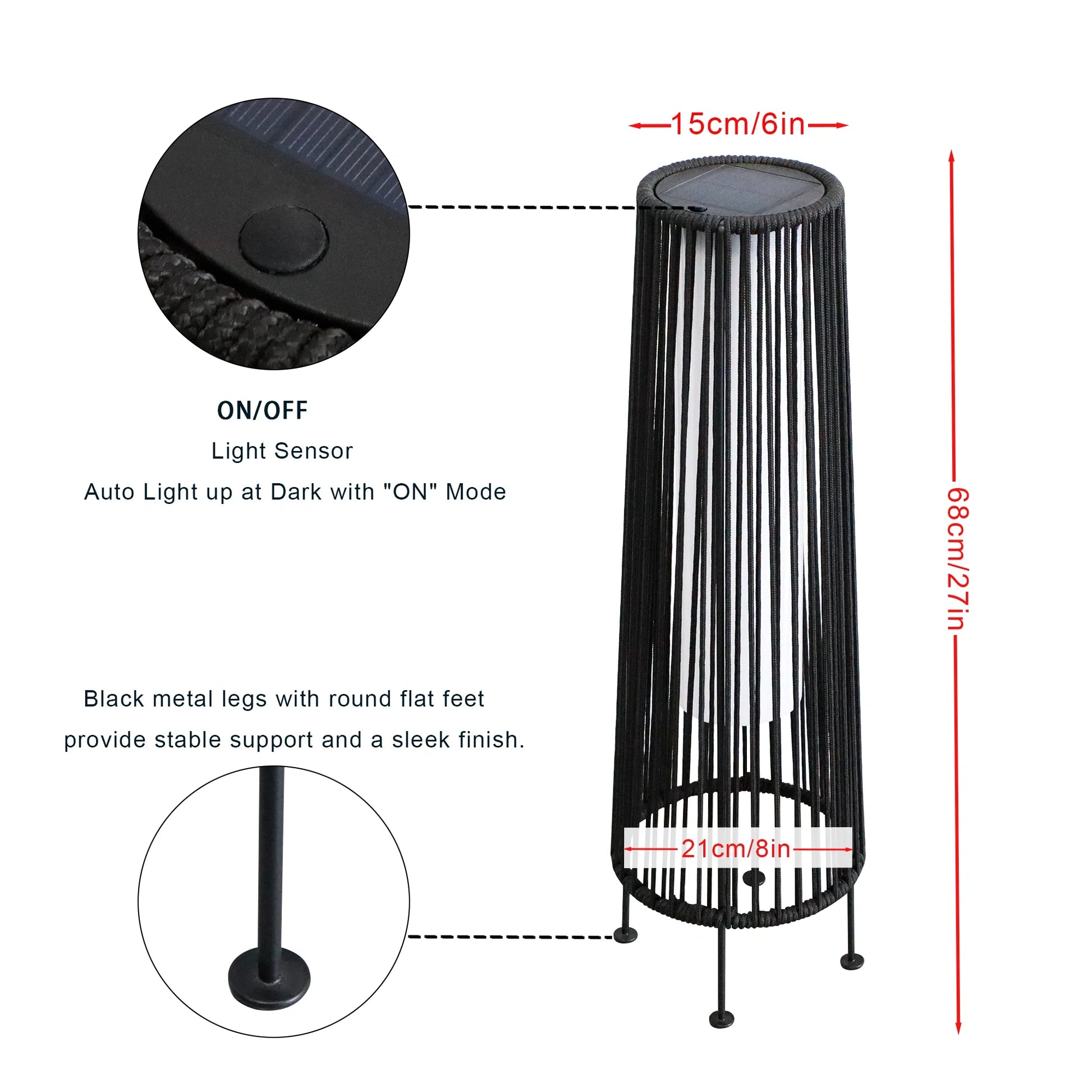 2 Piece Solar Powered Lantern Wicker Solar Patio Lamp Black-4