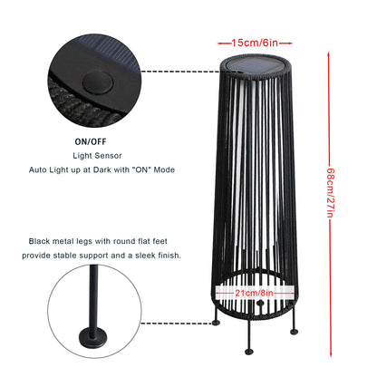 2 Piece Solar Powered Lantern Wicker Solar Patio Lamp Black-4