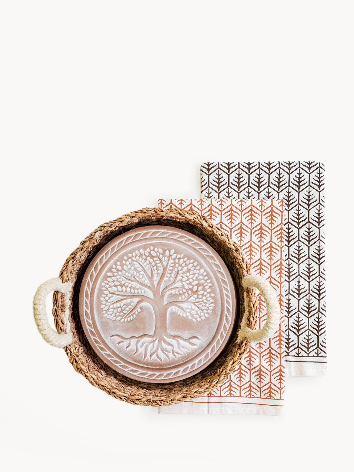 Bread Warmer & Basket Gift Set with Tea Towel - Tree of Life Round-3