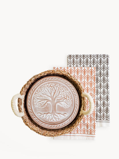 Bread Warmer & Basket Gift Set with Tea Towel - Tree of Life Round-3