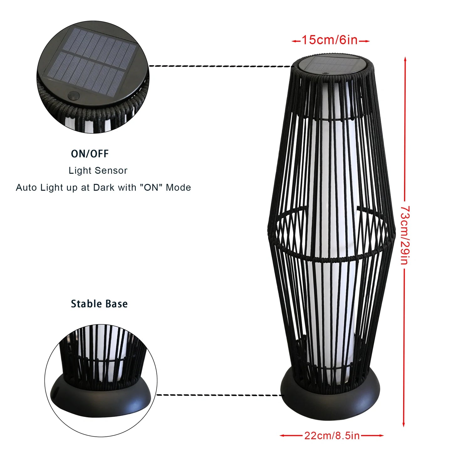 2 Piece Solar Powered Lantern Wicker Solar Patio Lamp-2