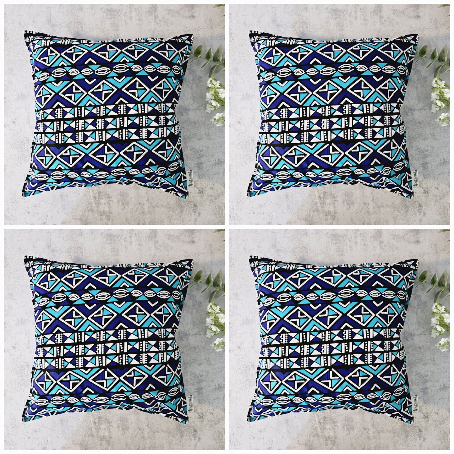 Set of 2 | 4 Cushion Covers |40x40cm | 100% Cotton Wax Ankara Fabric-3