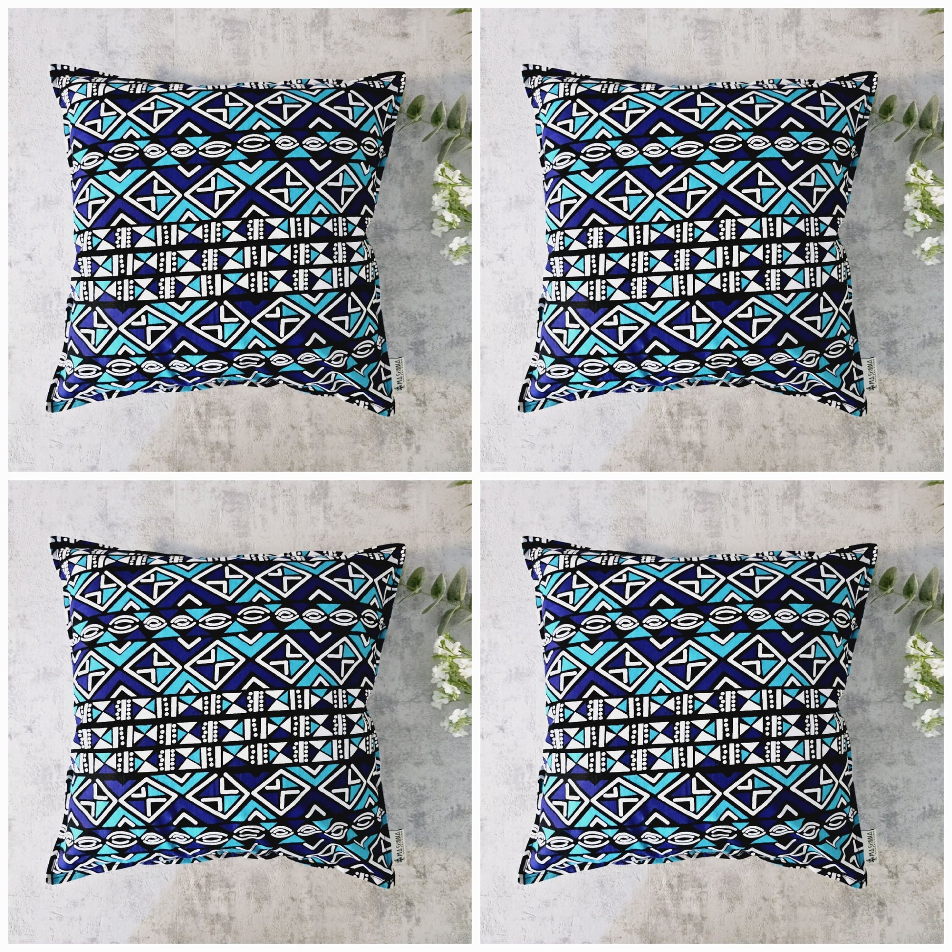 Set of 2 | 4 Cushion Covers |40x40cm | 100% Cotton Wax Ankara Fabric-3