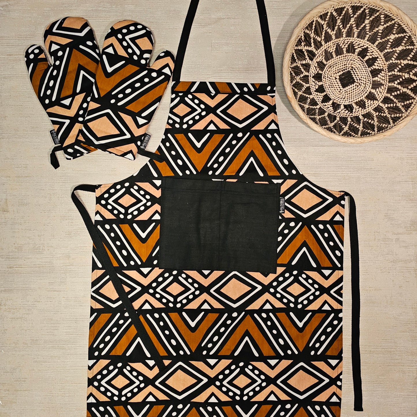 Apron and Matching Oven Gloves Set | 100% Cotton African Print Fabric-0