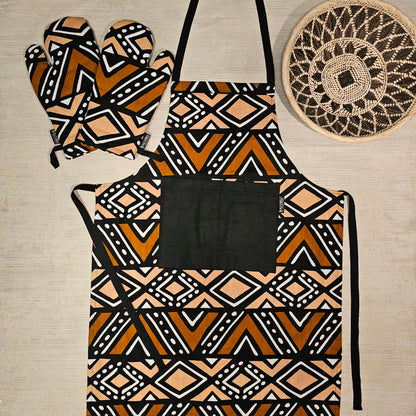Apron and Matching Oven Gloves Set | 100% Cotton African Print Fabric-0