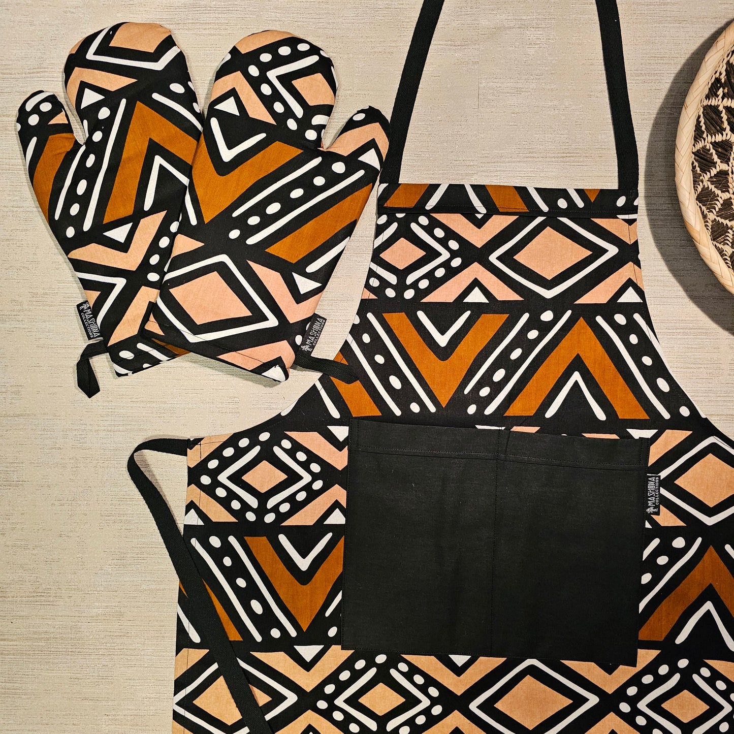 Apron and Matching Oven Gloves Set | 100% Cotton African Print Fabric-3