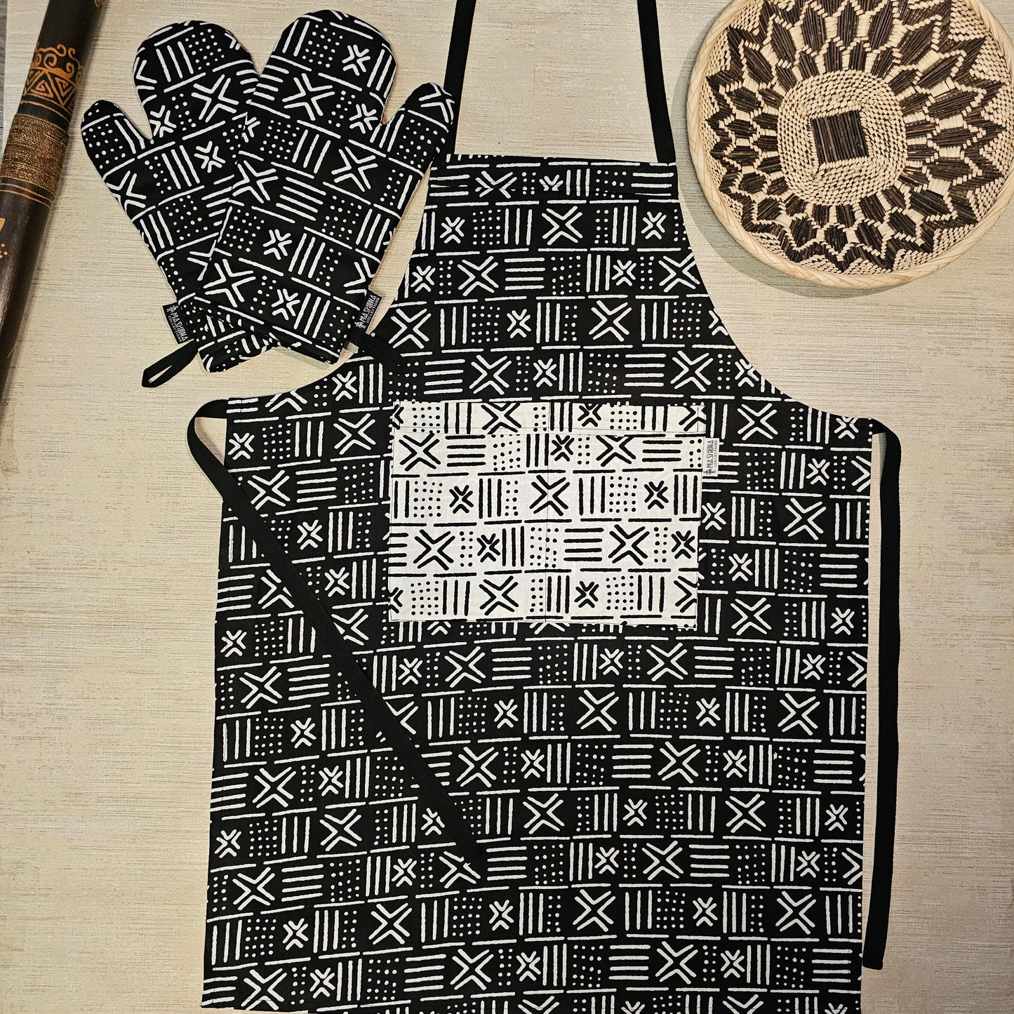 Apron and Matching Oven Gloves Set | 100% Cotton African Print Fabric-0
