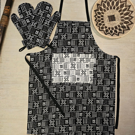 Apron and Matching Oven Gloves Set | 100% Cotton African Print Fabric-0