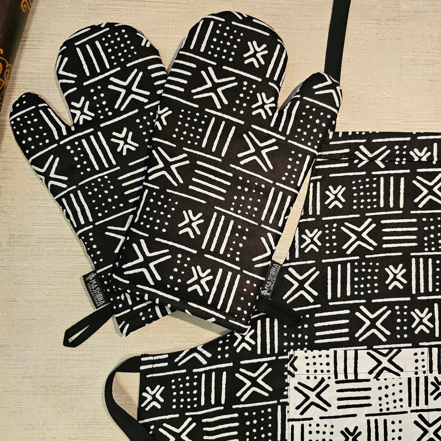 Apron and Matching Oven Gloves Set | 100% Cotton African Print Fabric-2