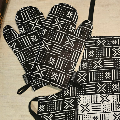 Apron and Matching Oven Gloves Set | 100% Cotton African Print Fabric-2