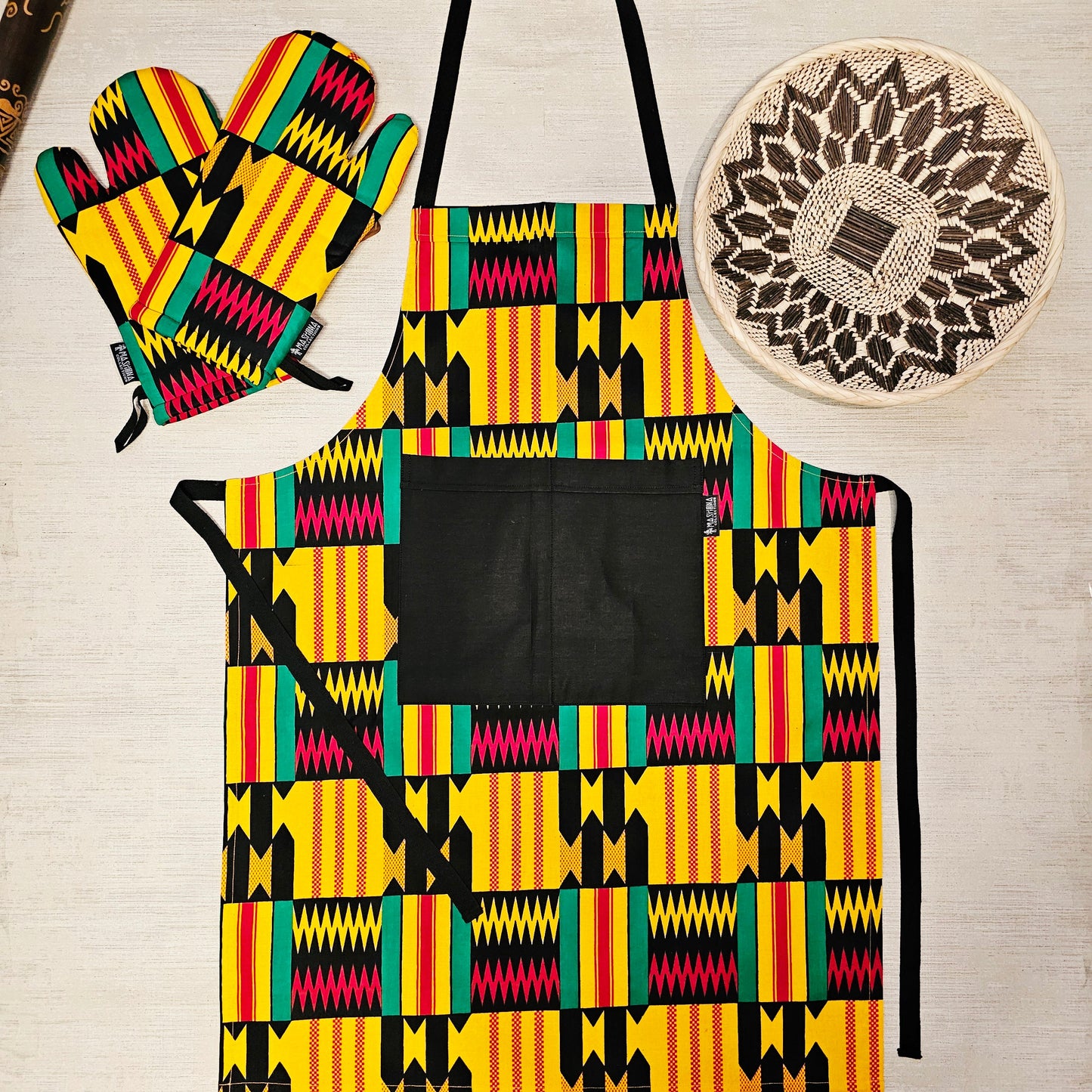 Apron and Matching Oven Gloves Set | 100% Cotton African Print Fabric-0