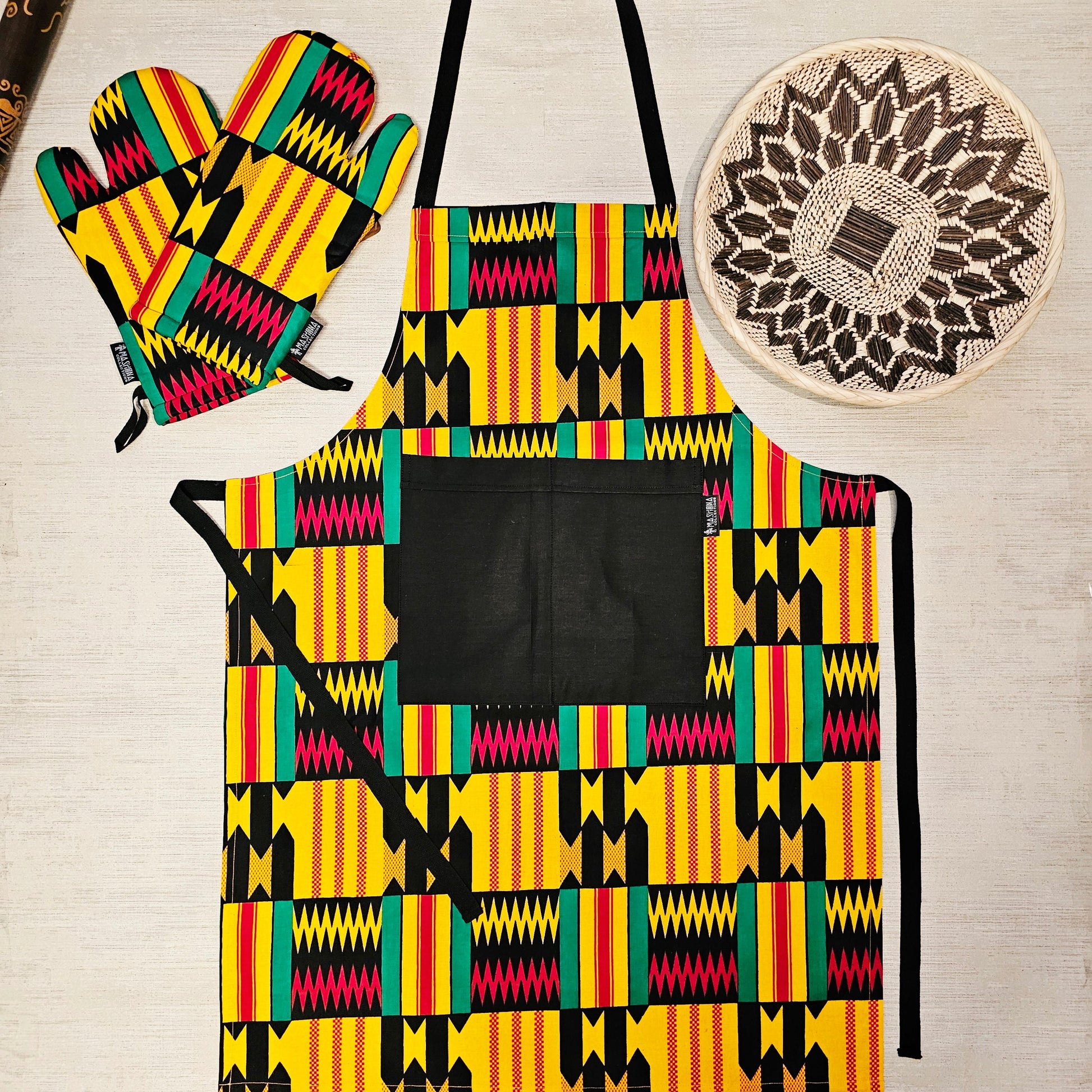 Apron and Matching Oven Gloves Set | 100% Cotton African Print Fabric-0