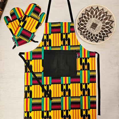 Apron and Matching Oven Gloves Set | 100% Cotton African Print Fabric-0