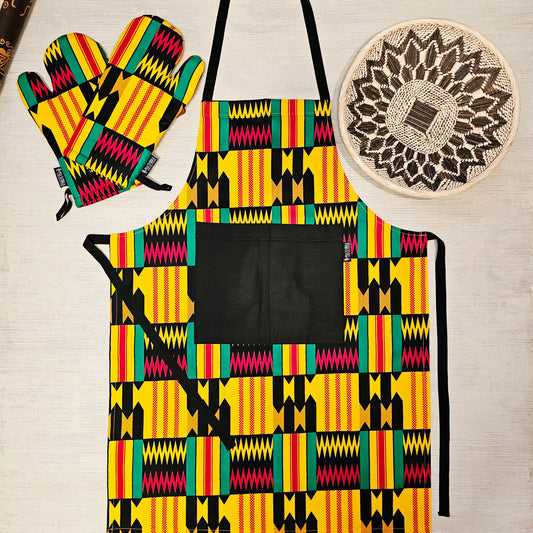 Apron and Matching Oven Gloves Set | 100% Cotton African Print Fabric-0