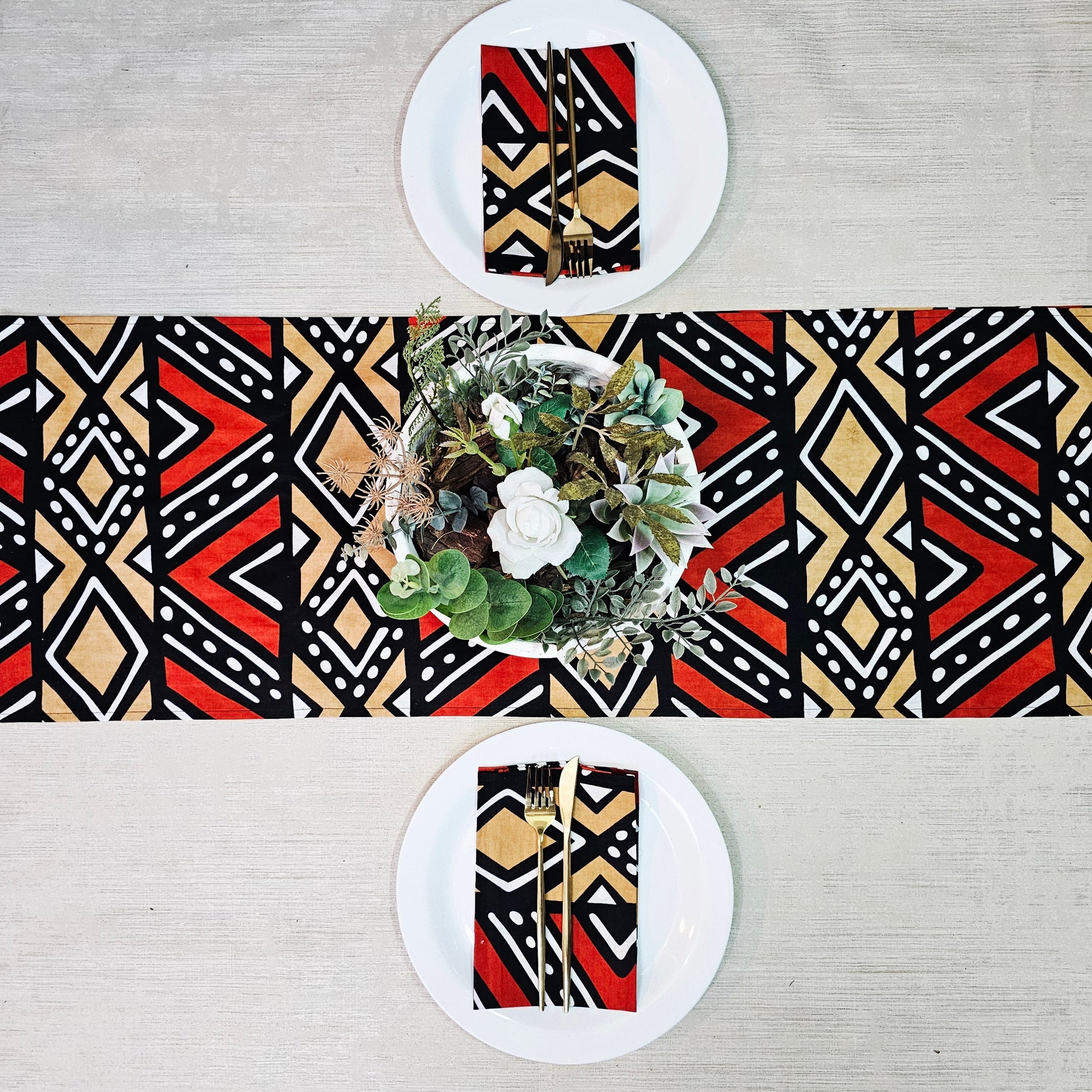 Table Runner and Set of 8 Napkins |  100% Cotton African Print Fabric-0