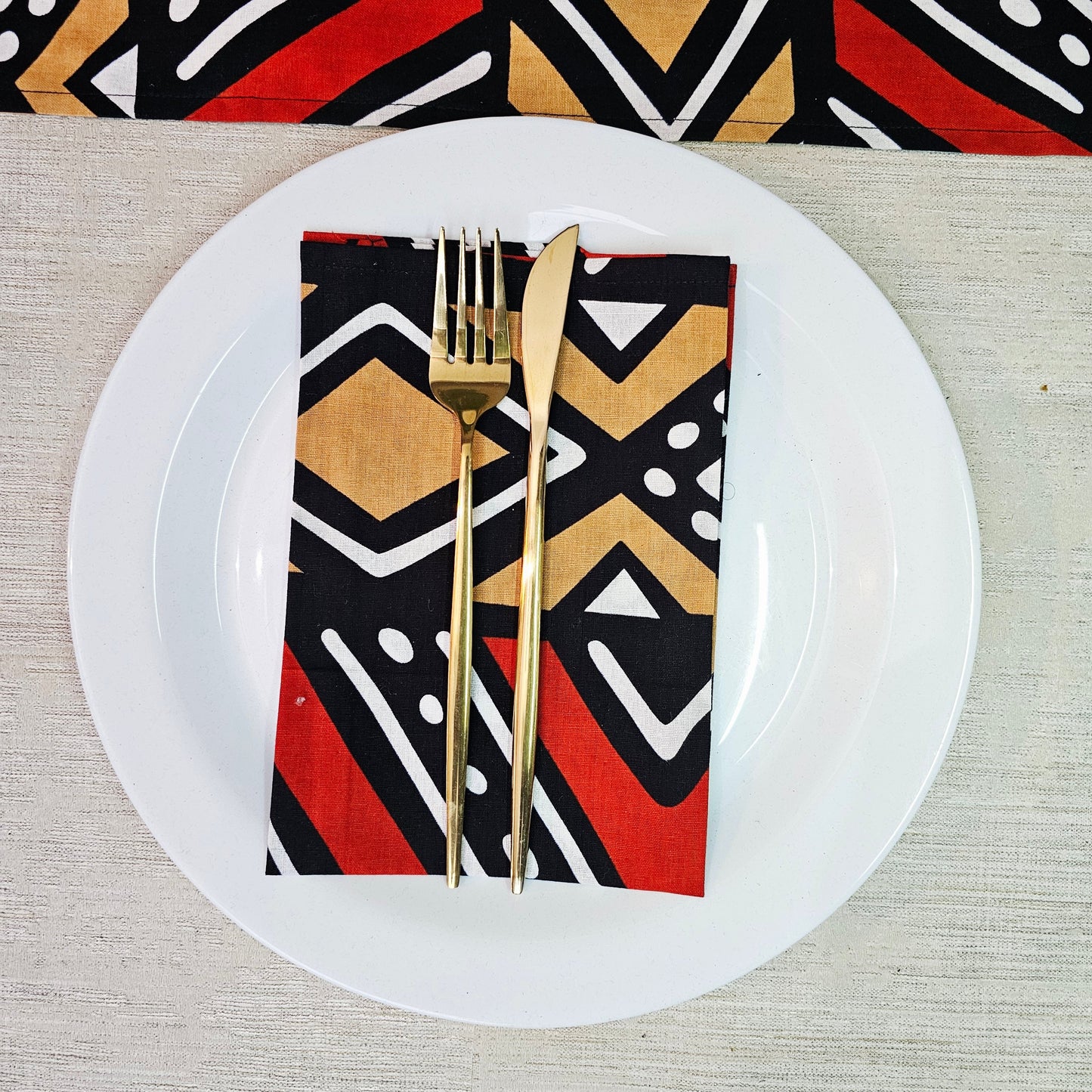 Table Runner and Set of 8 Napkins |  100% Cotton African Print Fabric-2