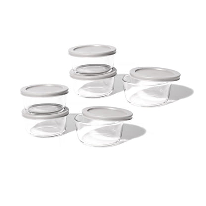 12 Piece Set (2 Cup / 16Oz) Round Glass Storage Containers With Lids, Grey-0