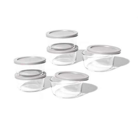 12 Piece Set (2 Cup / 16Oz) Round Glass Storage Containers With Lids, Grey-0