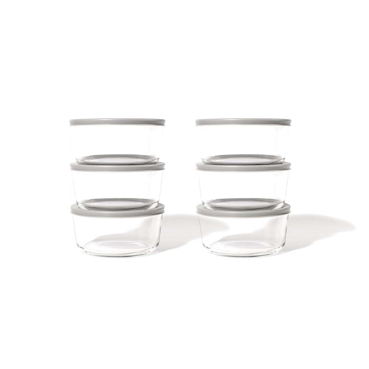 12 Piece Set (2 Cup / 16Oz) Round Glass Storage Containers With Lids, Grey-2