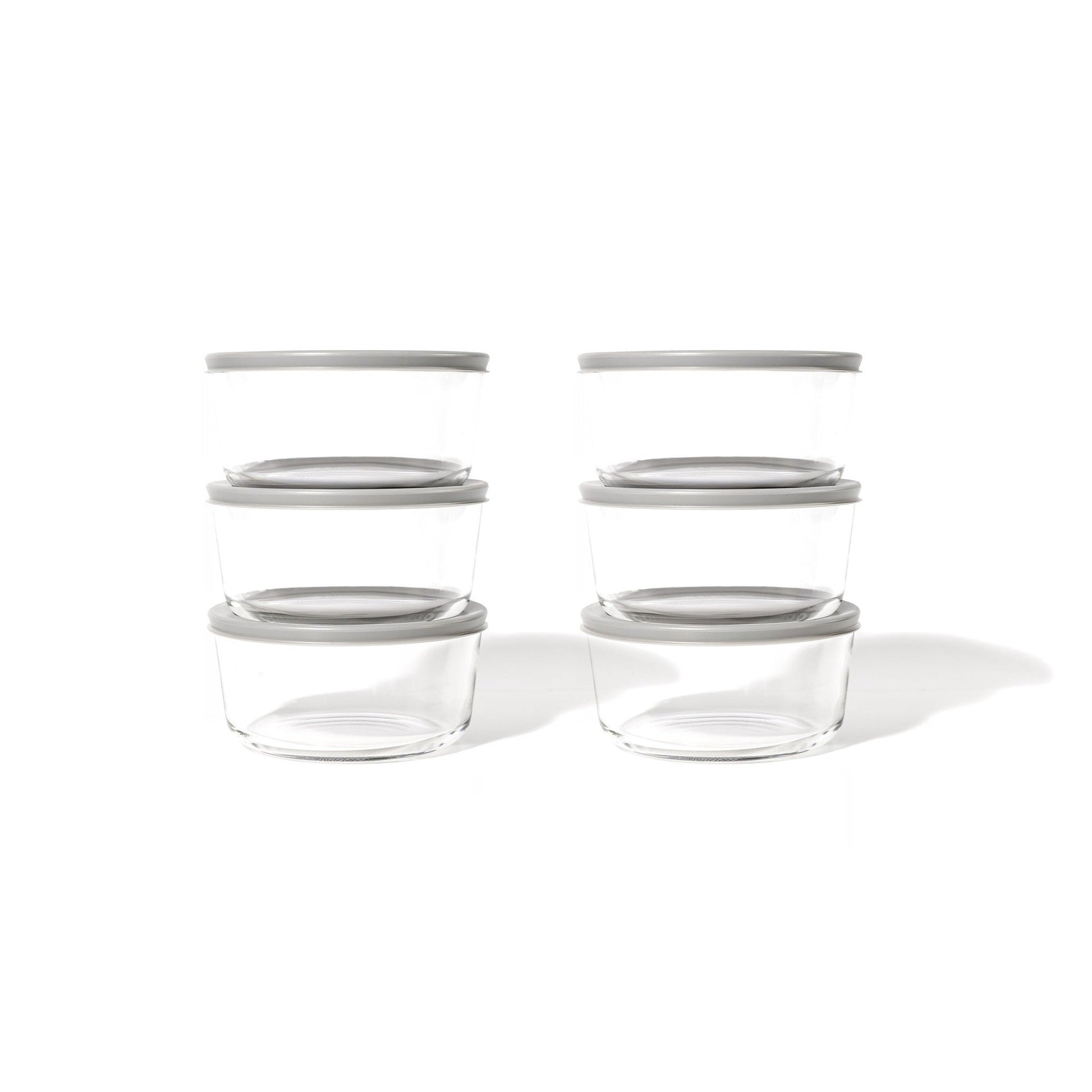 12 Piece Set (2 Cup / 16Oz) Round Glass Storage Containers With Lids, Grey-2
