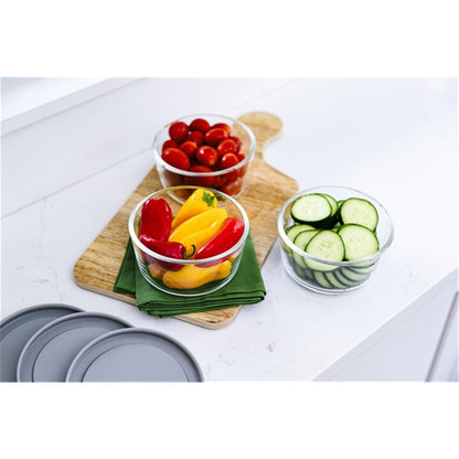 12 Piece Set (2 Cup / 16Oz) Round Glass Storage Containers With Lids, Grey-3