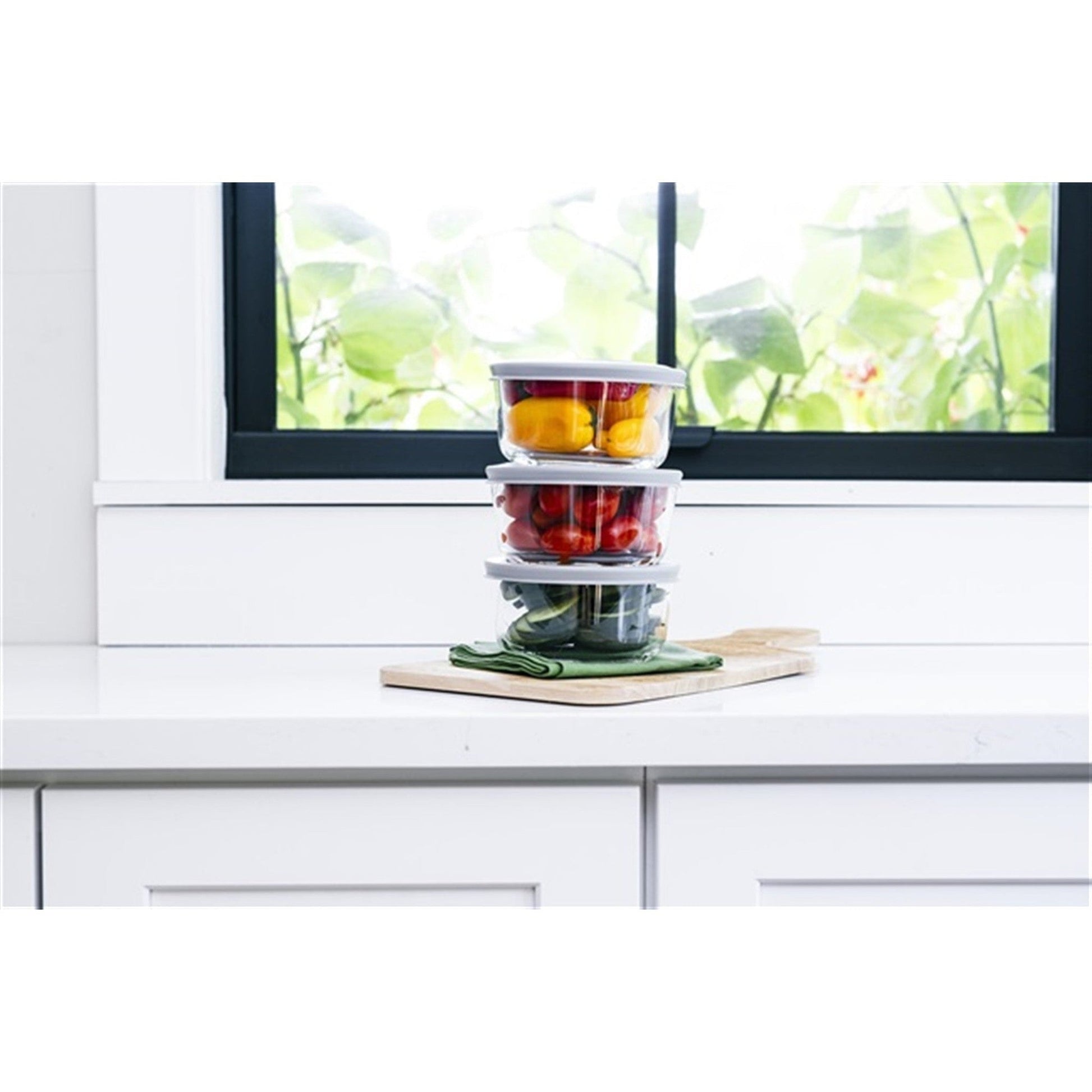 12 Piece Set (2 Cup / 16Oz) Round Glass Storage Containers With Lids, Grey-4