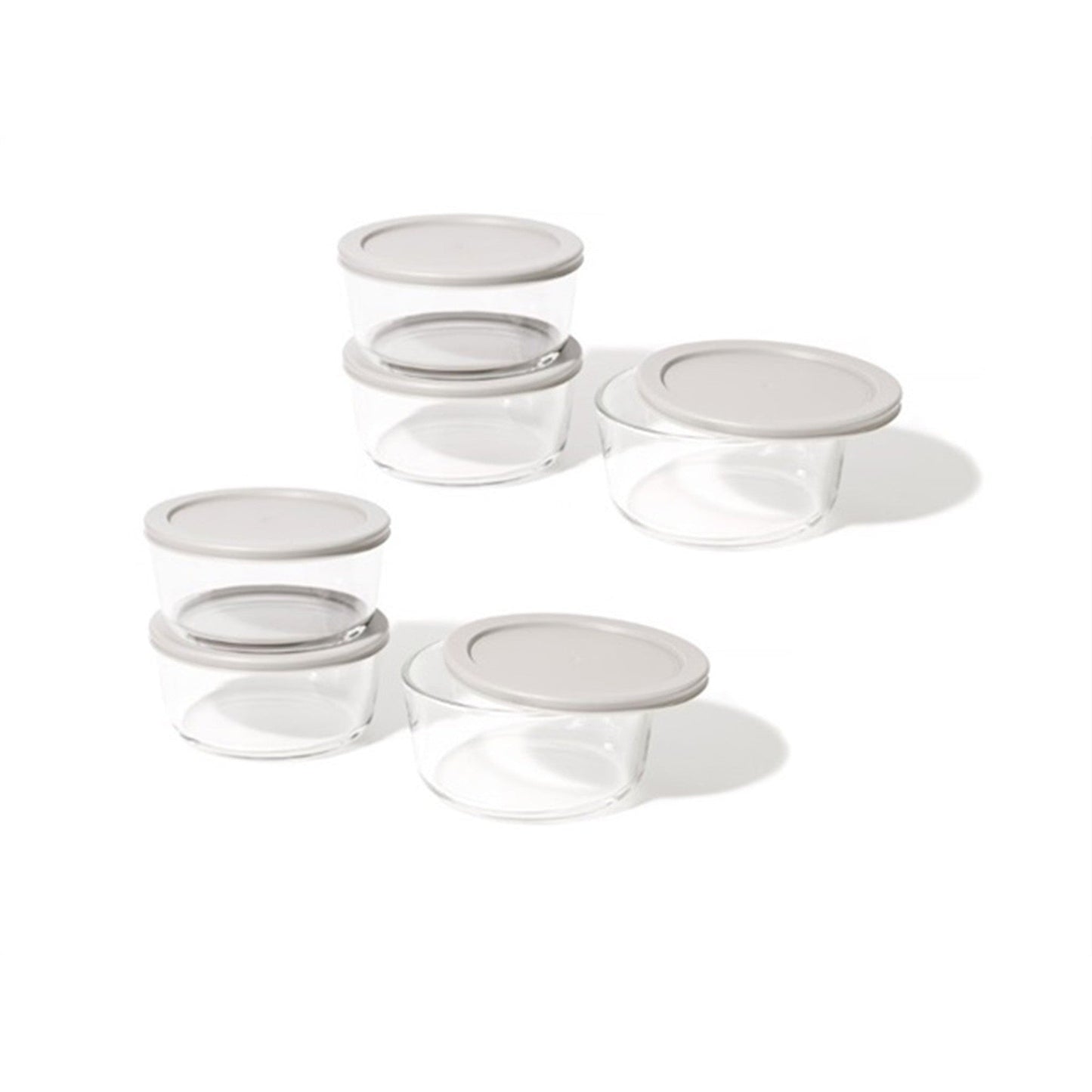 12 Piece Set (4 Cup / 32Oz) Round Glass Storage Containers With Lids, Grey-0