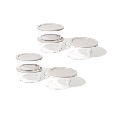 12 Piece Set (4 Cup / 32Oz) Round Glass Storage Containers With Lids, Grey-0